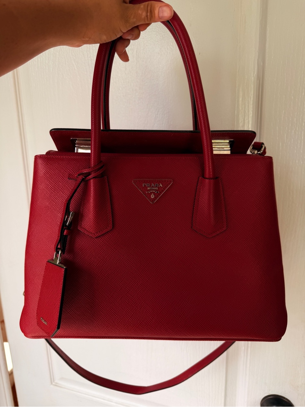 Prada Red Saffiano Satchel with Top Handles